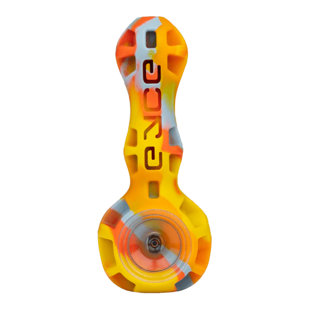 Eyce Spoon silicone pipe with glass bowl, stash jar, and built-in poker. Ready for rugged use. Available at Consider It Flowers.