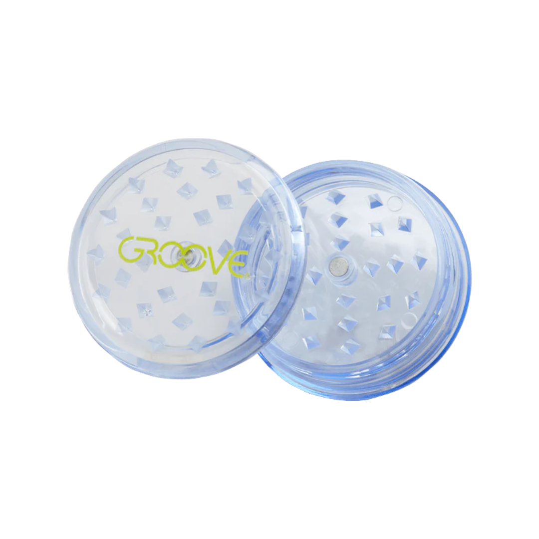 Transparent Groove grinder with diamond-shaped teeth and clear lid. Easy to use and ideal for monitoring your grind.