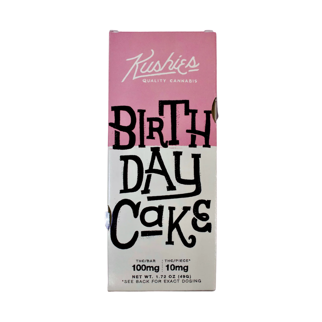 Kushie’s Birthday Cake Chocolate Bar Edible - white chocolate with festive sprinkles, 100MG of THC.
