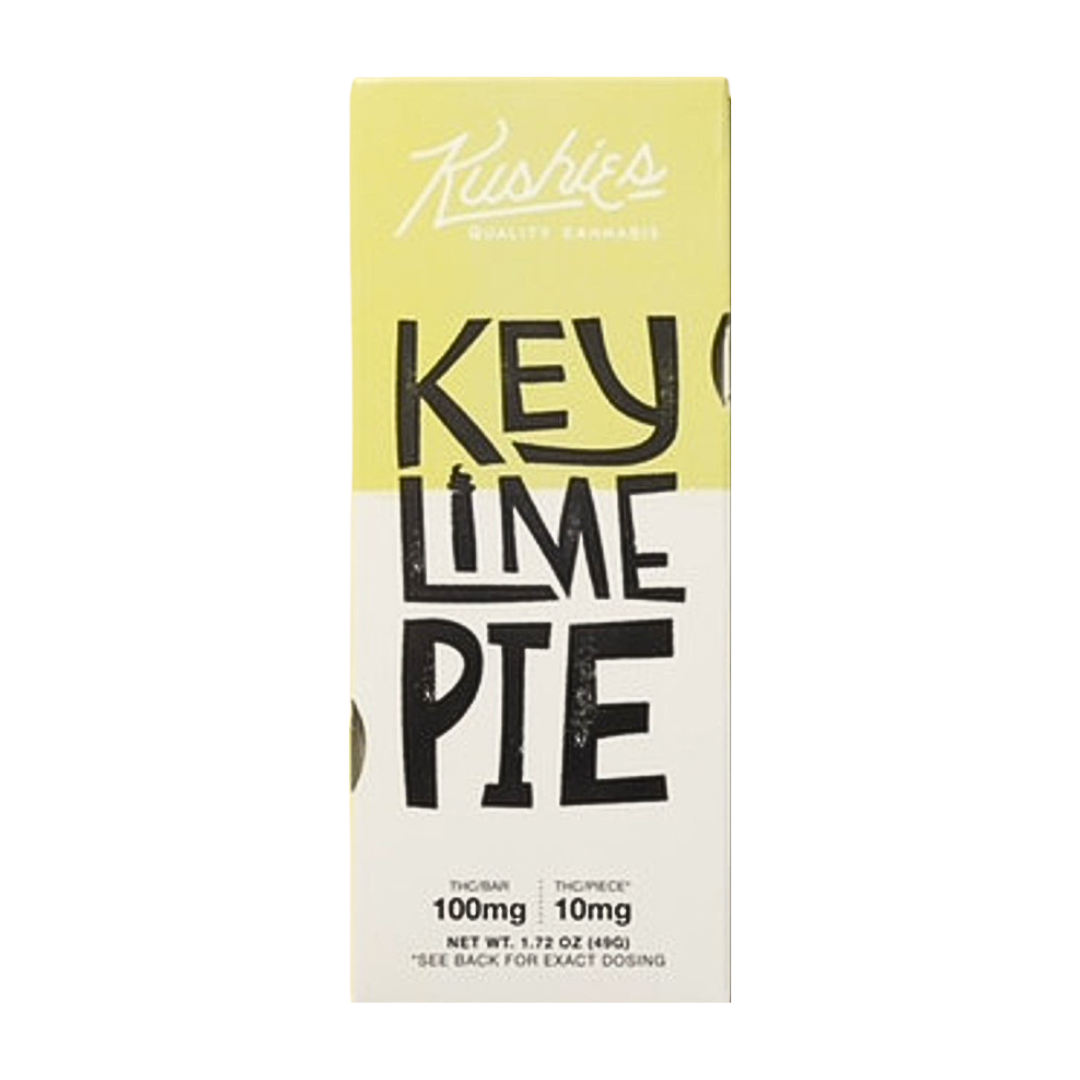Kushies Key Lime Pie 100MG THC white chocolate bar with lime and graham cracker pieces. Shop this zesty dessert edible today.