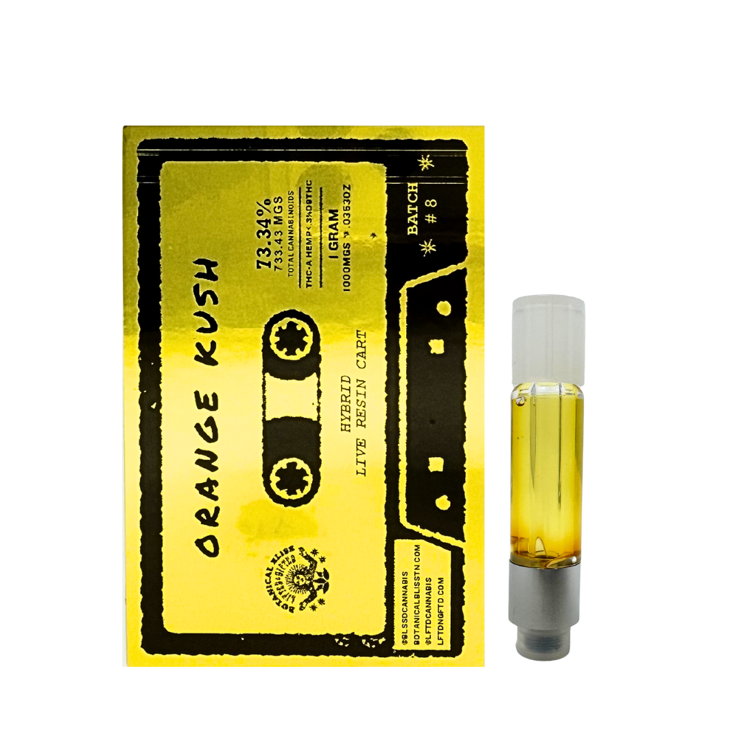 Orange Kush THCa Live Resin 1G Cartridge by Botanical Bliss x Lifted & Orange Kush THCa Live Resin 1G Cartridge by Botanical Bliss x Lifted &