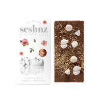 Seshnz Campfire S’mores Mushroom Blend Chocolate Bar with marshmallow, graham cracker, and mushroom infusion. Available at Consider It Flowers.