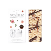 Seshnz Dubai White Chocolate Mushroom Blend Chocolate Bar with coffee bean crunch – available for delivery or shipping from Consider It Flowers.