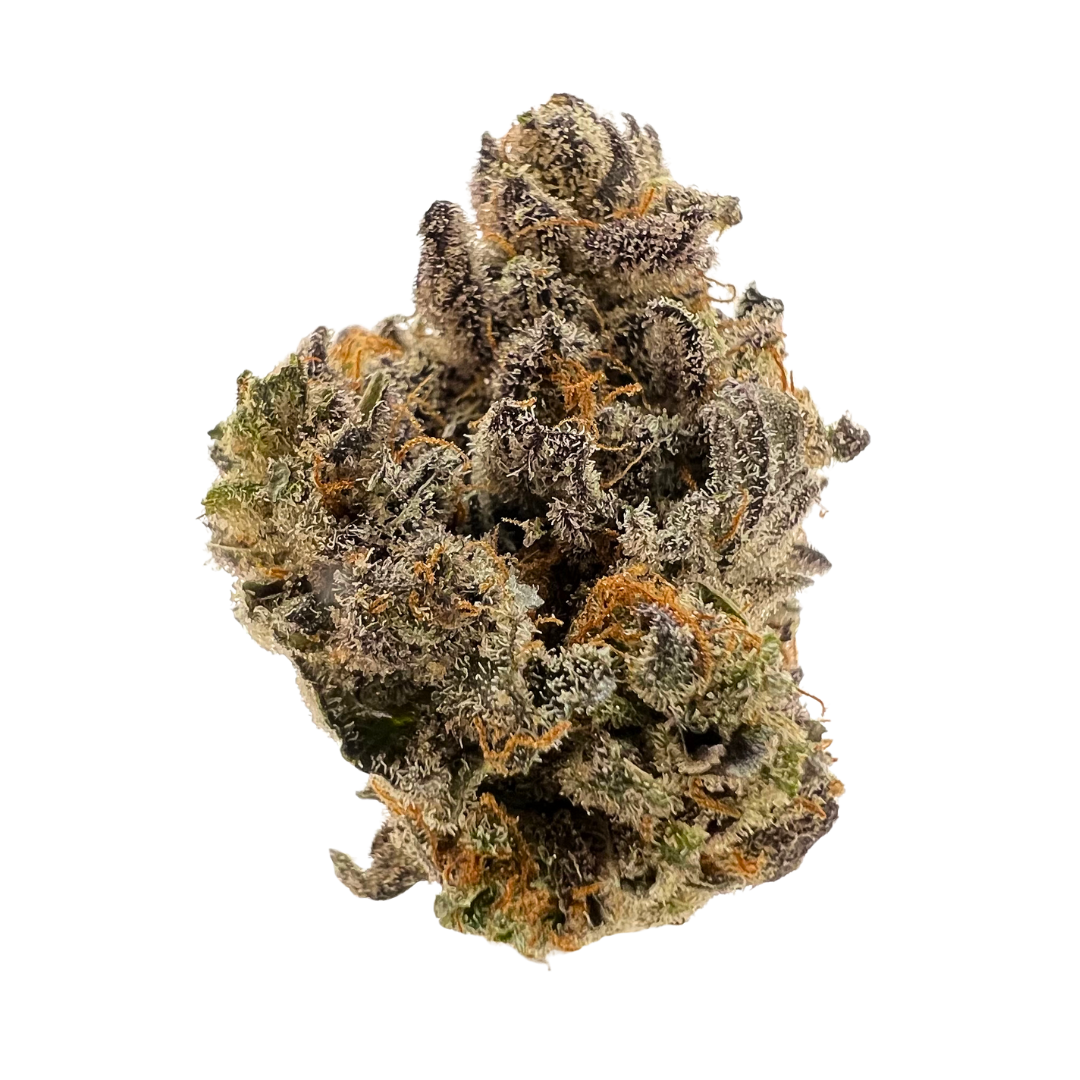 Smackers hybrid strain with berry-diesel flavor, purple-frosted buds, and strong euphoric effects that end in couchlock.