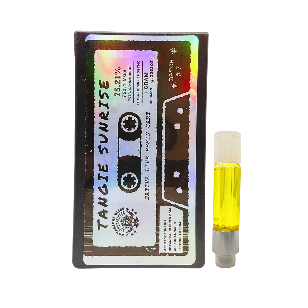Tangie Sunrise Sativa 1G Live Resin Cartridge by Botanical Bliss x Lifted & Gifted — buy THCa vape cartridge online with fast shipping.