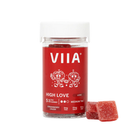 High Love Libido Gummies with 5mg THC in Strawberry Crush flavor. Infused with aphrodisiac botanicals for enhanced intimacy and sensual calm.