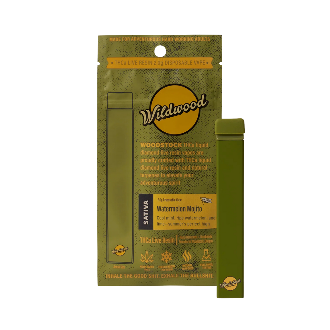 Wildwood Watermelon Mojito Sativa Vape—THCa live resin with minty citrus flavor and uplifting effects. Available now at Consider It Flowers.