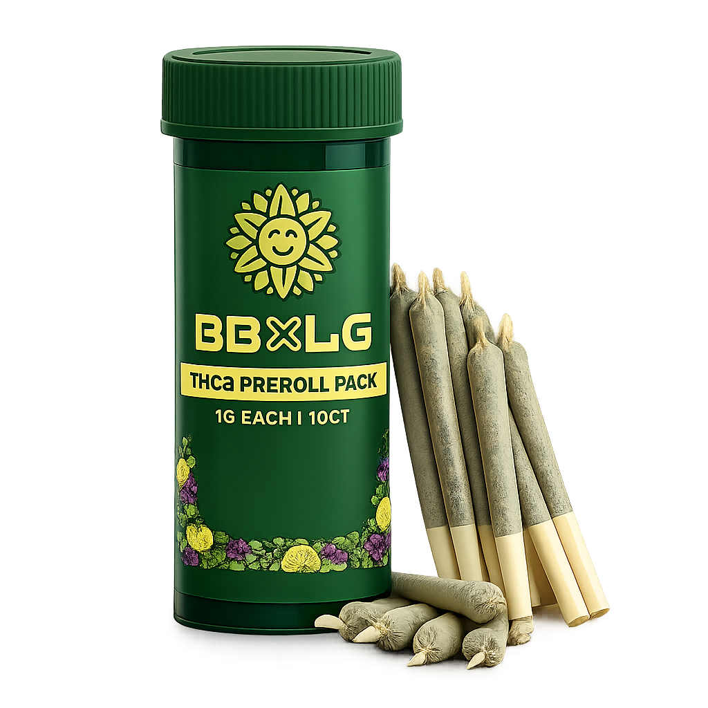 Alamo Runtz THCa preroll pack by BBXLG featuring ten 1 gram prerolls hand-packed with real premium flower and sweet candy, berry, citrus, and light gas hybrid flavor notes
