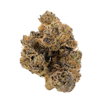 Blue Nerdz indica strain with blueberry-apple aroma, frosty purple-tinted buds, and relaxing effects that start with a euphoric lift.