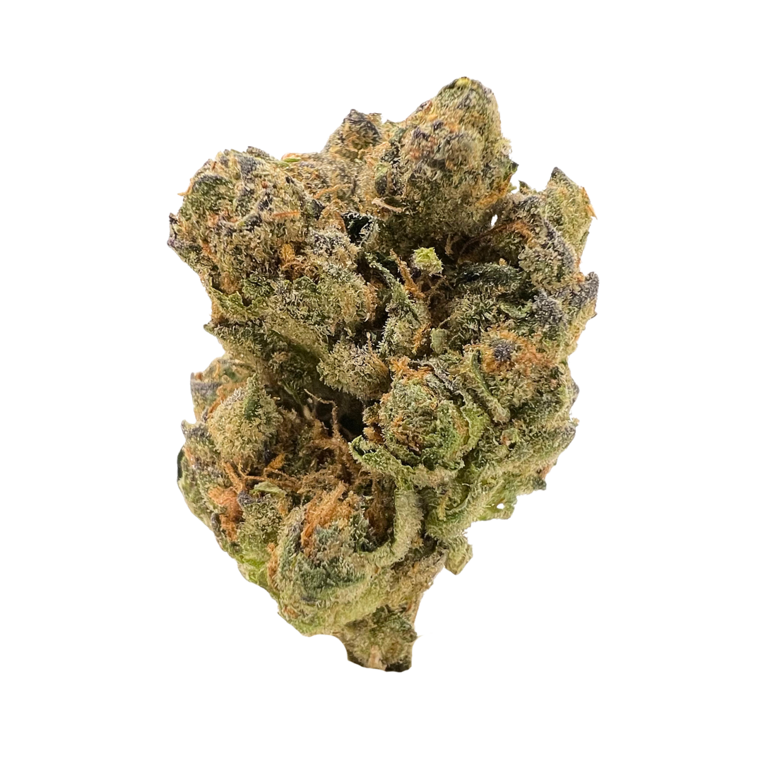 Blue Nerdz premium hybrid flower with sparkling purple-green buds, fruity blueberry-apple flavor, and balanced uplifting effects.
