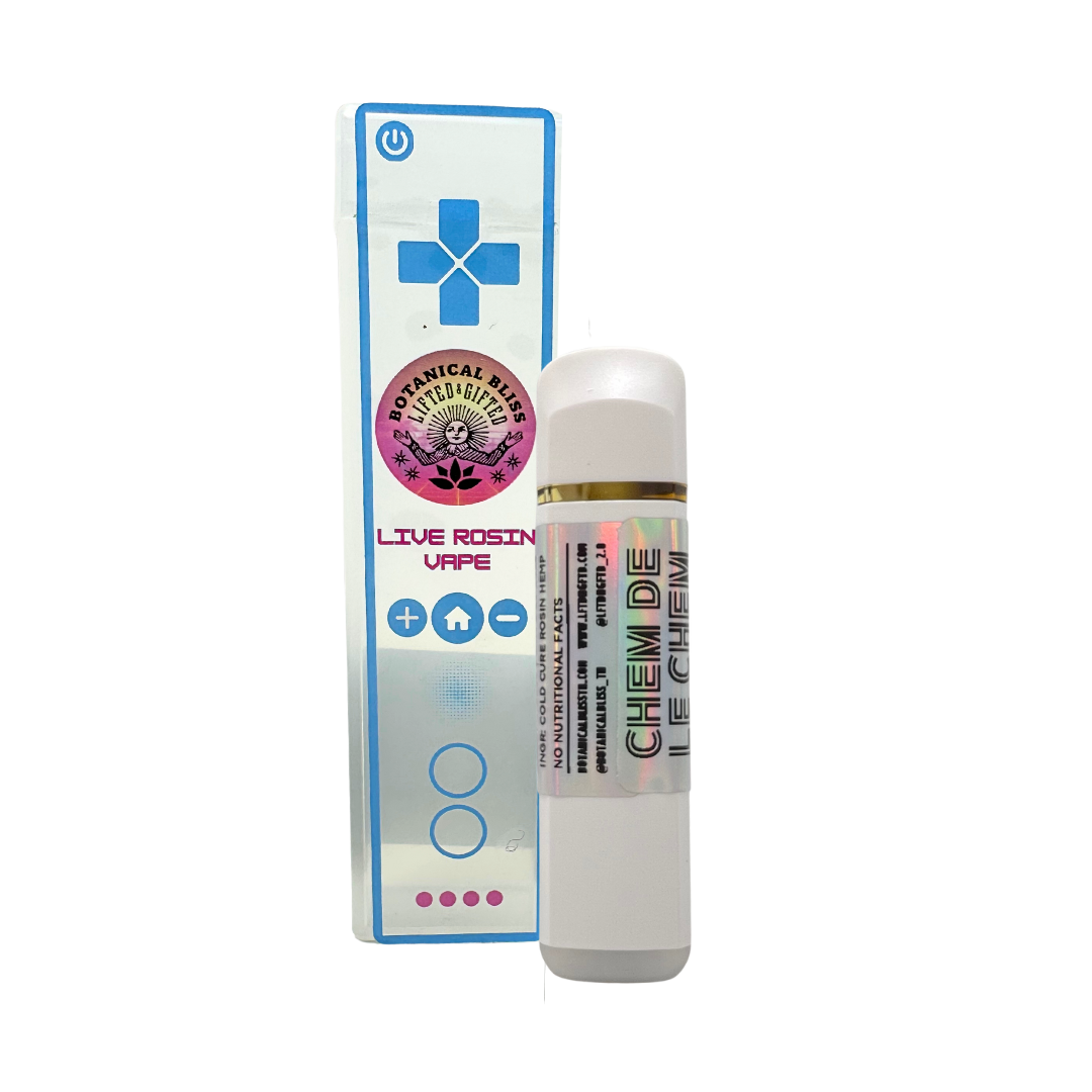 Chem De La Chem .5G Live Rosin Vape by Botanical Bliss x Lifted &amp; Gifted — premium THCa sativa vape with uplifting effects. Shop THCa vapes shipped fast from Consider It Flowers.