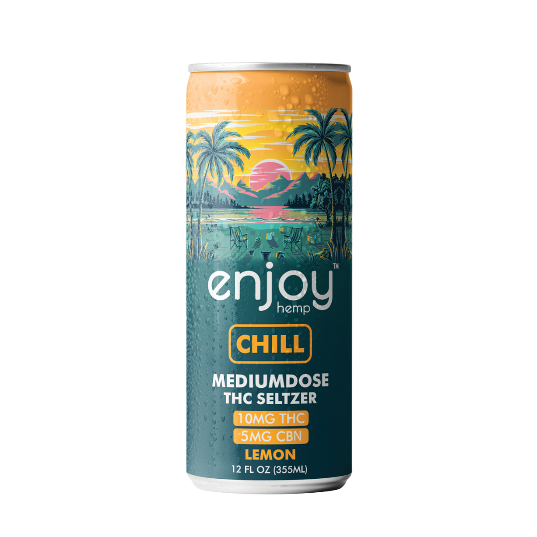 Enjoy Hemp Chill Lemon THC Seltzer + CBN  for calm and relaxation. Buy THC beverages online with fast delivery from Consider It Flowers.