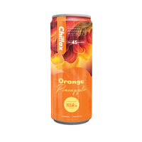Chillax Orange Pineapple hemp drink with tropical citrus flavor, fast-acting Delta-9 THC, available online with fast shipping.