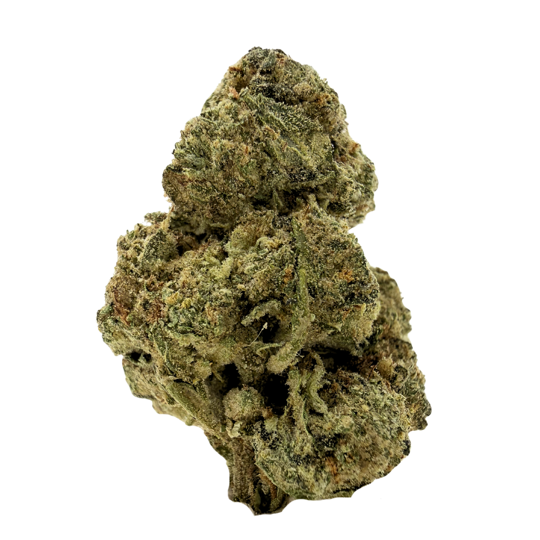 GMO indica strain with dense green buds and frosty trichomes. Shop THCa flower online with shipping and Nashville delivery