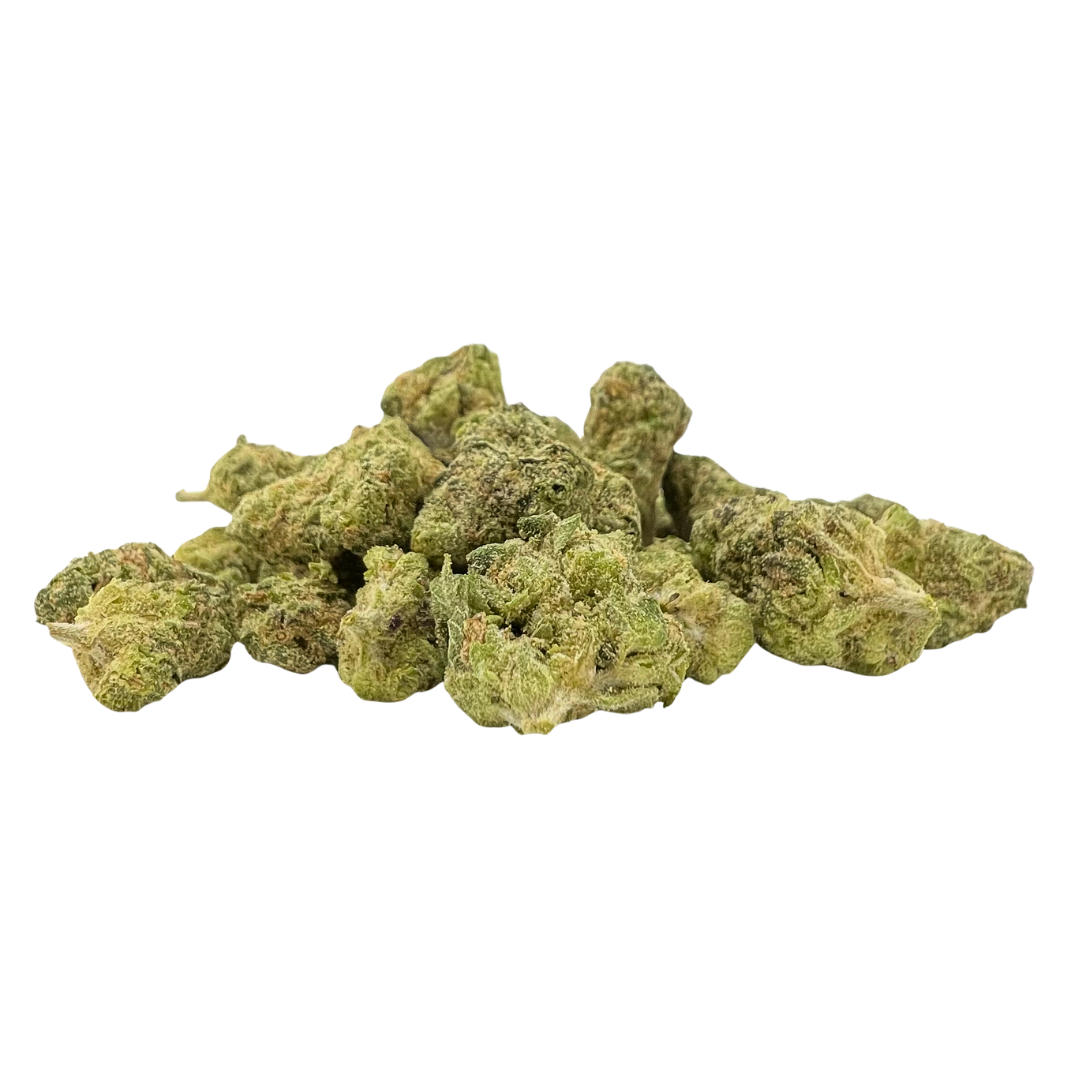 Gush Mintz Private Reserve Smalls—dense mini green buds, lemon-gas aroma, and heavy indica effects for deep nighttime bliss.