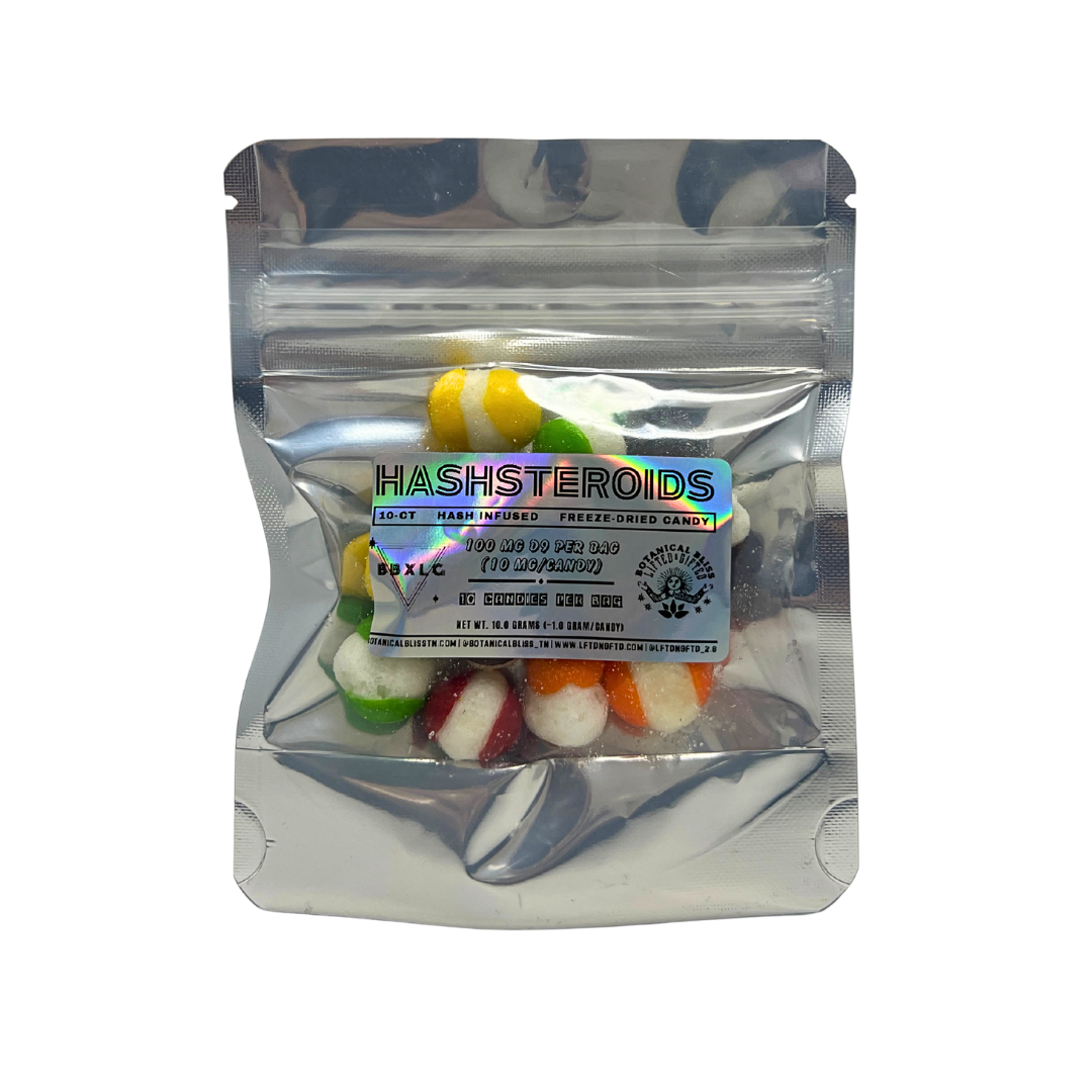 Hashteroids freeze-dried hash rosin candy - fruity, crunchy edibles with full-spectrum effects. Fast shipping from Consider It Flowers.