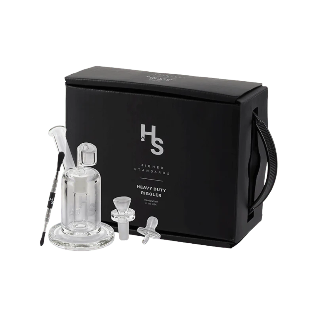 Higher Standards Heavy Duty Riggler water pipe with bowl and banger, available at Consider It Flowers.
