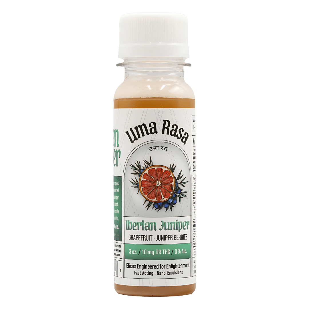 Uma Rasa's Iberian Juniper shot: 10mg Delta-9 THC, 30mg CBD, grapefruit, juniper flavors. Crafted by Perfect Plant. Fast delivery by Consider It Flowers.