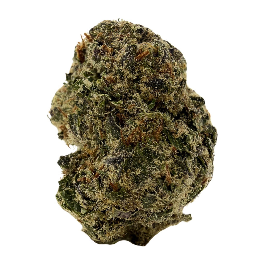 Illuminati exotic indoor THCa flower by Nick’s Nugs with dense frosty buds and sweet cream, gas, earthy kush, pine, citrus, and funky flavors
