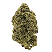 Kill Bill strain features dark olive and purple buds, sticky trichomes, and a bold skunky-pine aroma with sweet, floral, and spicy notes.