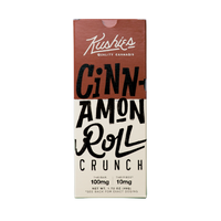 Kushie’s Cinnamon Roll Crunch Cannabis Chocolate Bar – creamy white chocolate with crunchy cinnamon cereal pieces, 100 mg THC available at Consider It Flowers. 