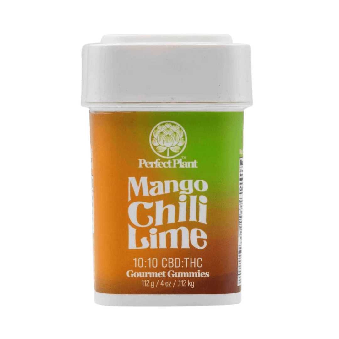 Mango Chili Lime 10:10 Gummies by Perfect Plant: 10mg THC, 10mg CBD for a balanced, relaxing experience. Order delivery from Consider It Flowers.