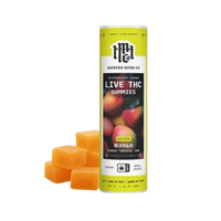 Modern Herb Co. Mango Sativa Live Resin Gummies – 20mg THC each, uplifting daytime clarity with tropical mango flavor. Shop now.