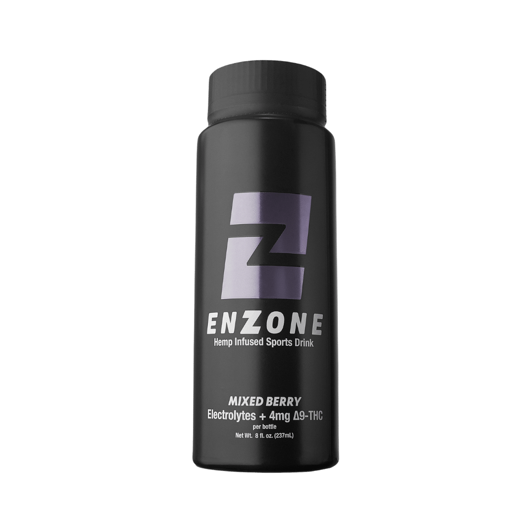 Enzone Sport Drink: mixed berry flavor, electrolyte hydration and low-dose THC to keep you performing at your best when the pressure is on.