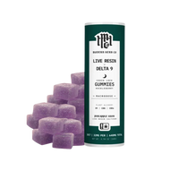 A bottle of 20 CT Huckleberry Live Resin Delta 9 Gummies by Modern Herb Co with three gummy candies in front, against a white background available now at Consider It Flowers. 