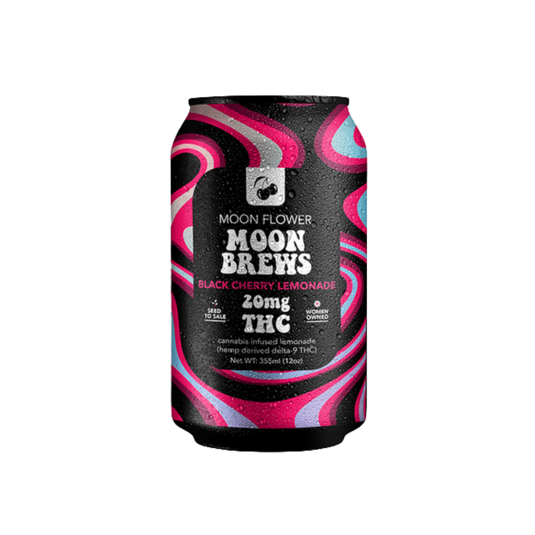 Moon Brews Black Cherry Lemonade 20MG THC drink. Fast-acting cannabis beverage. Shop online with quick Nashville delivery.