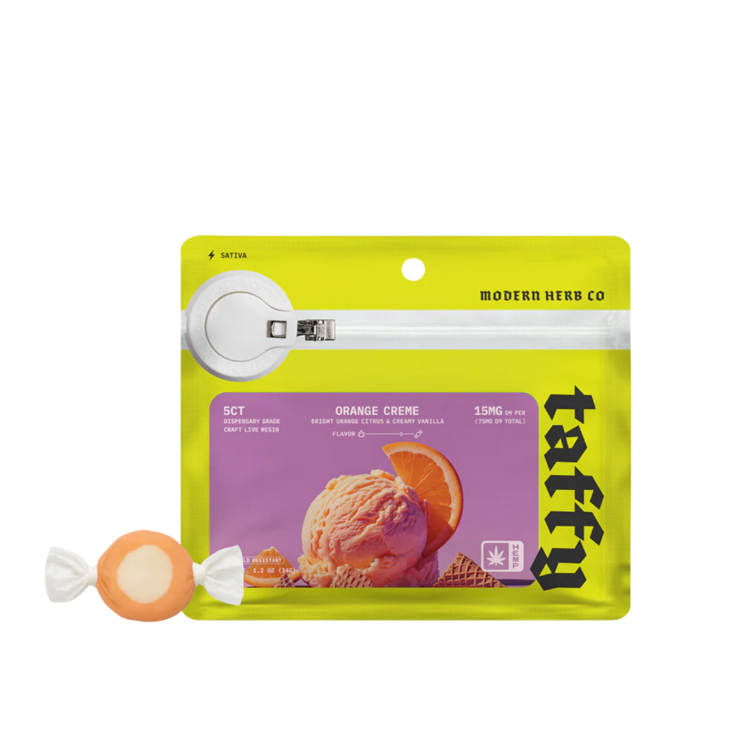 Modern Herb Orange Creme sativa taffy 5ct with live resin. Buy THC edibles online with fast shipping or Nashville delivery.