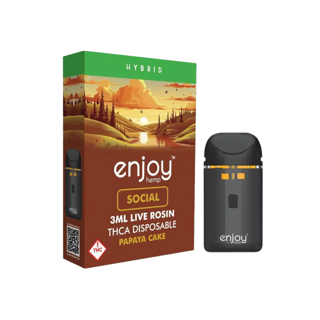 Enjoy Hemp Papaya Cake hybrid 3ML THCa live rosin disposable vape. Shop cannabis online with shipping and Nashville delivery.