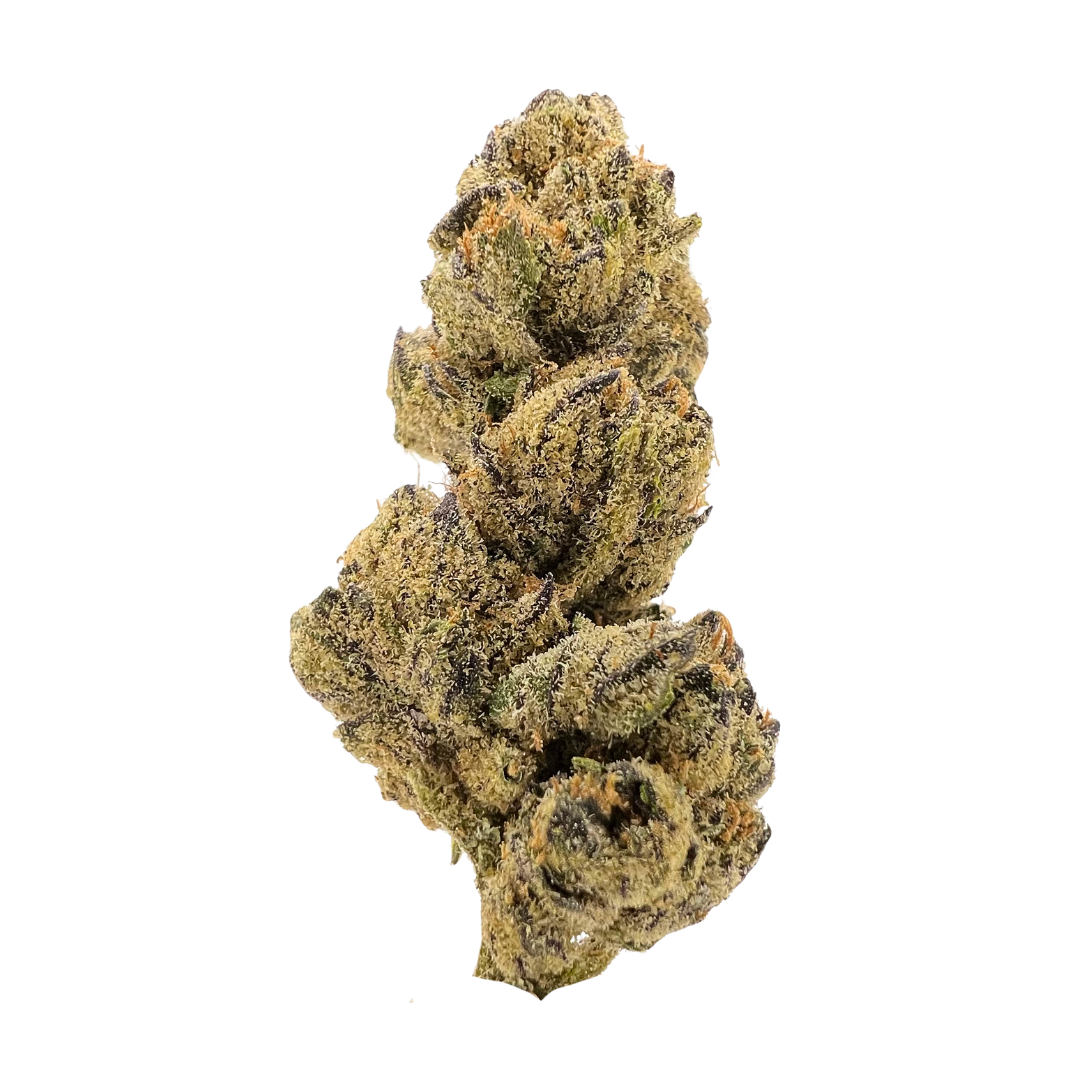 Platinum Kush premium indica strain with dense platinum-silver buds, purple hues, and bright orange hairs. Available at Consider It Flowers.