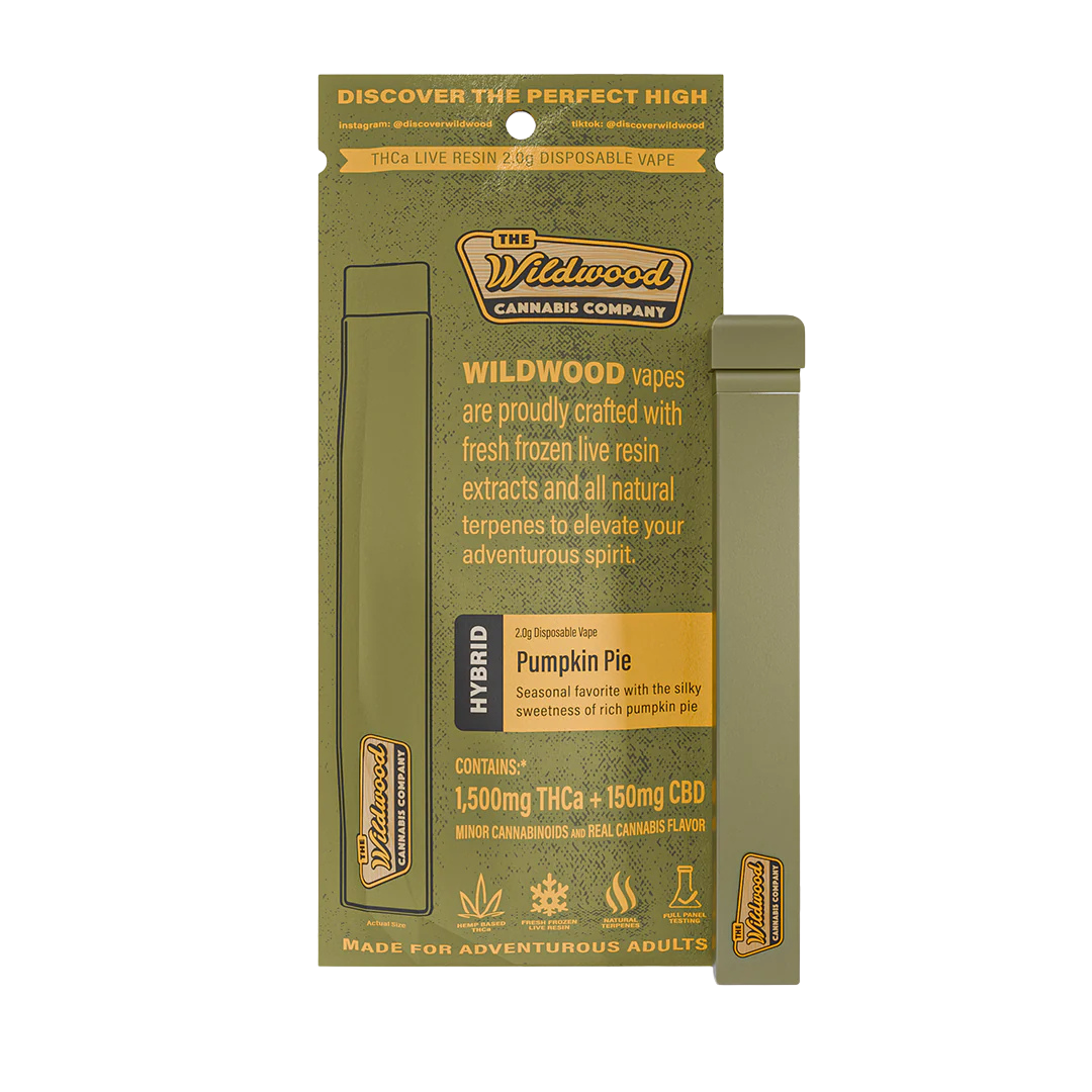 Pumpkin Pie Hybrid THCa Live Resin Vape – rich pumpkin sweetness. Buy THCa vapes online from Wildwood with fast nationwide shipping.