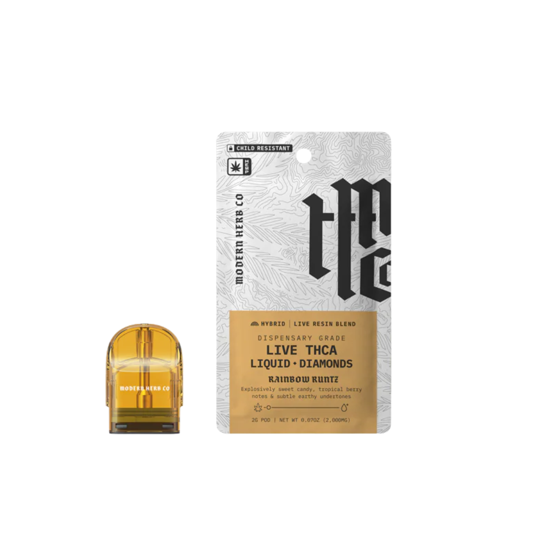 Rainbow Runtz 2G Liquid Diamonds Pod – potent THCa hybrid with tropical candy flavor, made for Modern Herb Co. devices. Shop now at Consider It Flowers!
