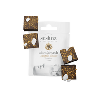 Seshnz Campfire S’mores Half Bar – rich milk chocolate, marshmallow, and mushrooms in 4 squares. Shop premium mushroom chocolate now.