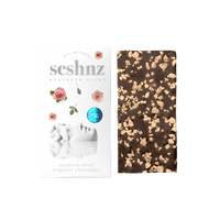 Seshnz Sea Salt & Almond mushroom chocolate half bar with dark chocolate and almonds. Shop online with shipping and Nashville delivery.