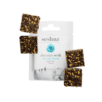 Seshnz Sea Salt Almond Half Bar – milk chocolate, roasted almonds, and mushrooms in 4 squares. Shop premium mushroom chocolate now.