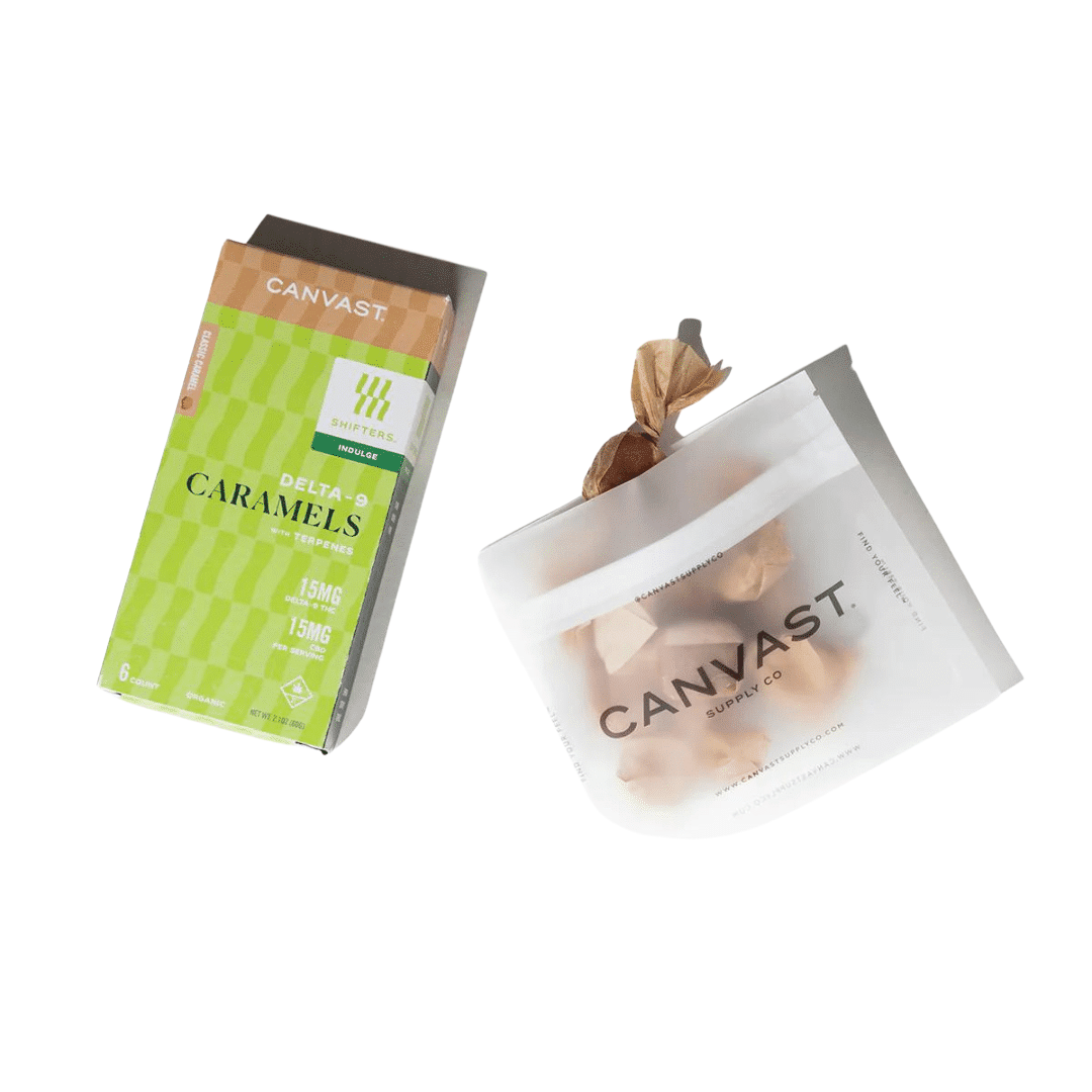 Shop Shifters Indulge Caramels by Canvast Supply Co. at Consider It 
Flowers for fast THC Edible shipping. 