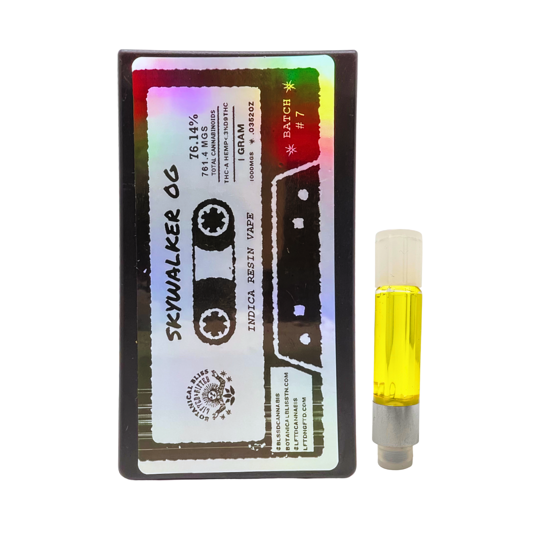 Skywalker OG Indica 1G Live Resin Cartridge by Botanical Bliss x Lifted & Gifted — buy THCa vapes online with fast nationwide shipping.