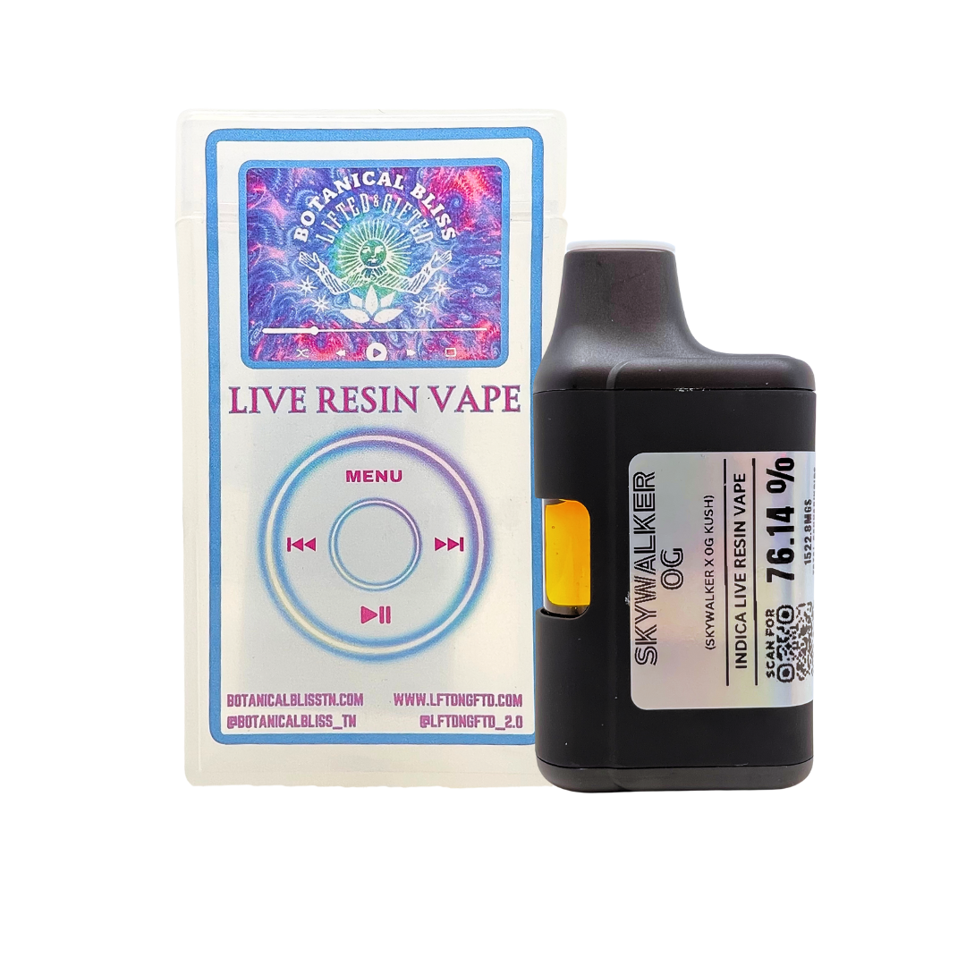 Skywalker OG Indica 2G Live Resin Vape by Botanical Bliss x Lifted & Gifted — buy THCa vapes online with fast shipping.