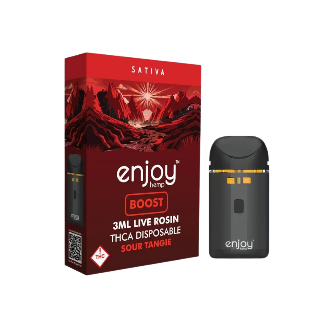 Enjoy Hemp Sour Tangie sativa 3ML THCa live rosin disposable vape with citrus flavor. Shop cannabis online with shipping and Nashville delivery.