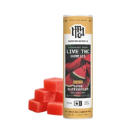 Modern Herb Co. Sour Watermelon Hybrid Live Resin Gummies – 20mg THC each, balanced anytime high with sweet and sour flavor. Shop now.