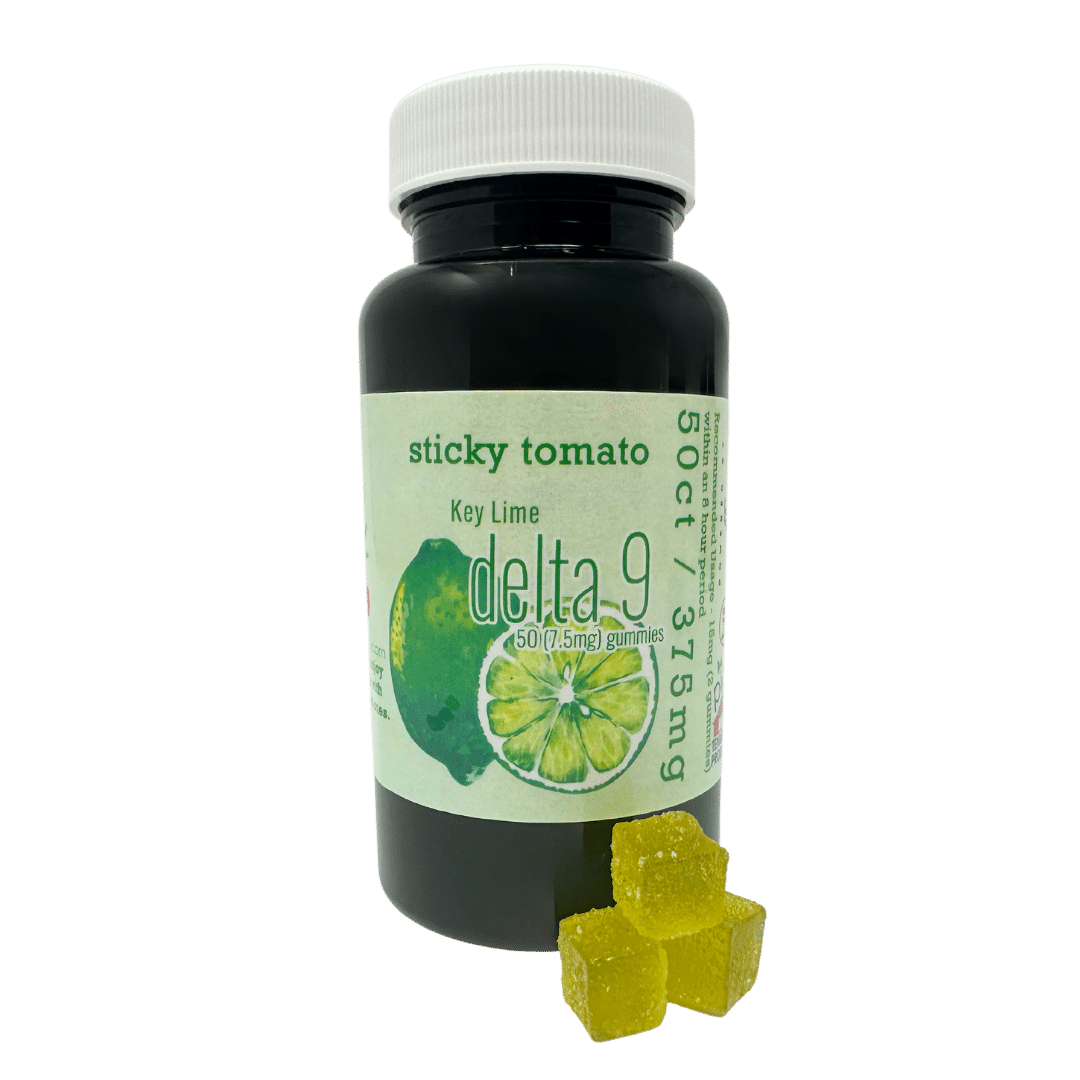 Sticky Tomato’s Key Lime Delta-9 Gummies offer tangy citrus flavor and 7.5mg Delta-9 THC per gummy for uplifting, soothing effects. Made in Nashville.