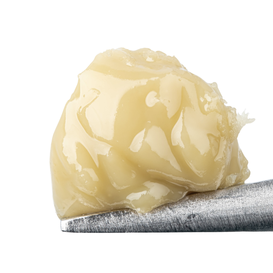 Golden dab of Strawguava Live Rosin with a creamy, terp-rich texture — shop premium sativa rosin now at Consider It Flowers.