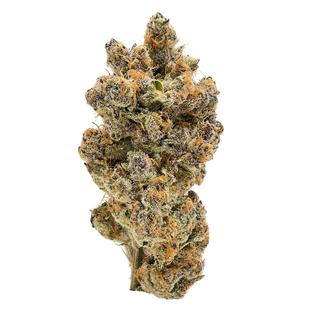 Close-up of Superior Boof Exotic Private Reserve cannabis flower featuring frosty trichomes, deep purple hues, and vibrant orange pistils — premium small-batch THCa now at Consider It Flowers.