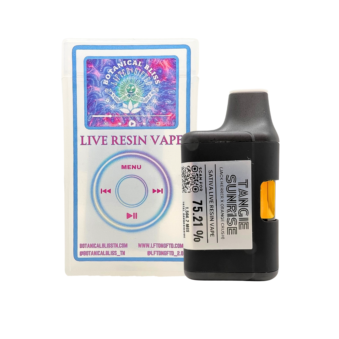 Tangie Sunrise Sativa 2G Live Resin Vape by Botanical Bliss x Lifted & Gifted—buy THCa vapes online with fast nationwide shipping.