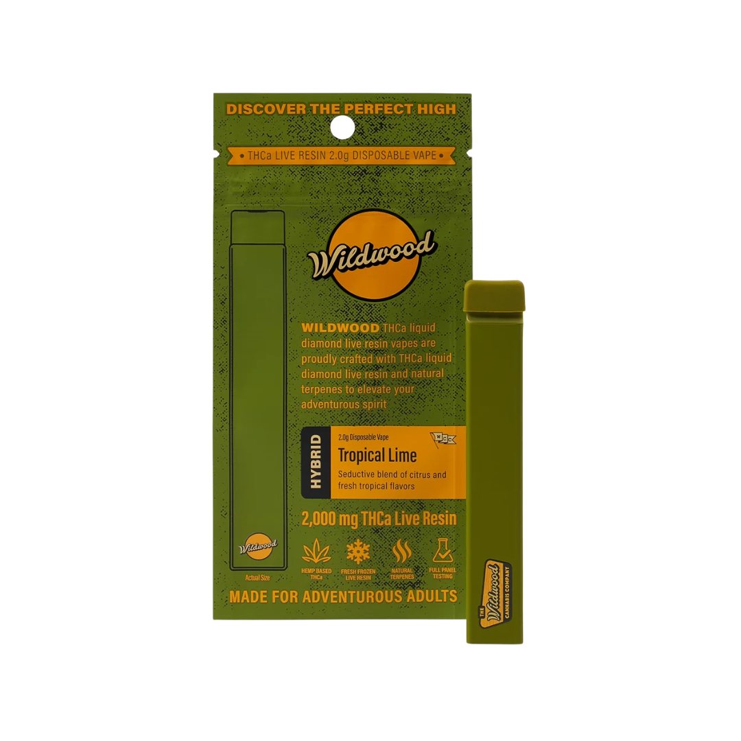 Tropical Lime (Hybrid) THCA Live Resin 2g Vape with liquid diamond live resin, all-natural terpenes, and a rechargeable aluminum body.