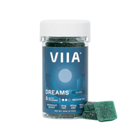 Dreams Sleep Gummies with 5mg THC in Midnight Berry flavor. THC, CBD, and CBN with botanicals for restorative, deep sleep.