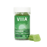 Cloud 9 Relief Gummies with 5mg THC and 50mg CBD in Kiwi Berry flavor. Medium dose, mood-boosting gummies for calm and balance.